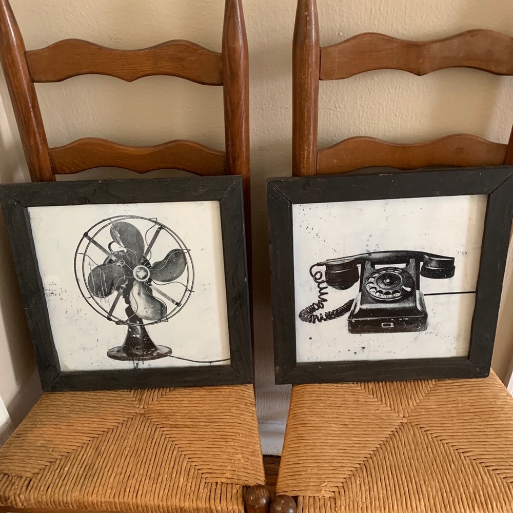 2 Framed black and white vintage style prints.